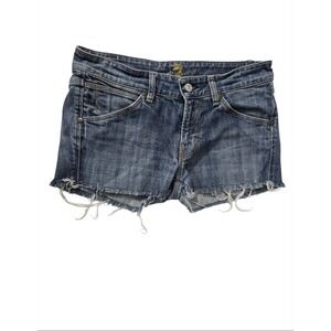 7 For All Mankind Dojo Cut-Off Denim Shorts | Embroidered Flap Pocket | Sz 28
